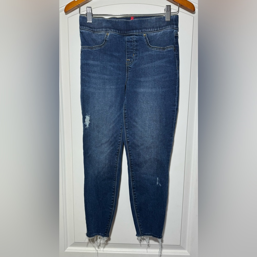 Spanx Jeans Jeggings Ankle Skinny Distressed Blue Pull On Small Petite